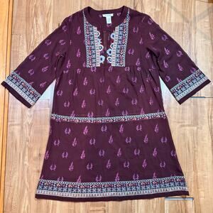 Sundance World Vision Burgundy Bohemian Sheer Cover Up MIDI Dress Size L